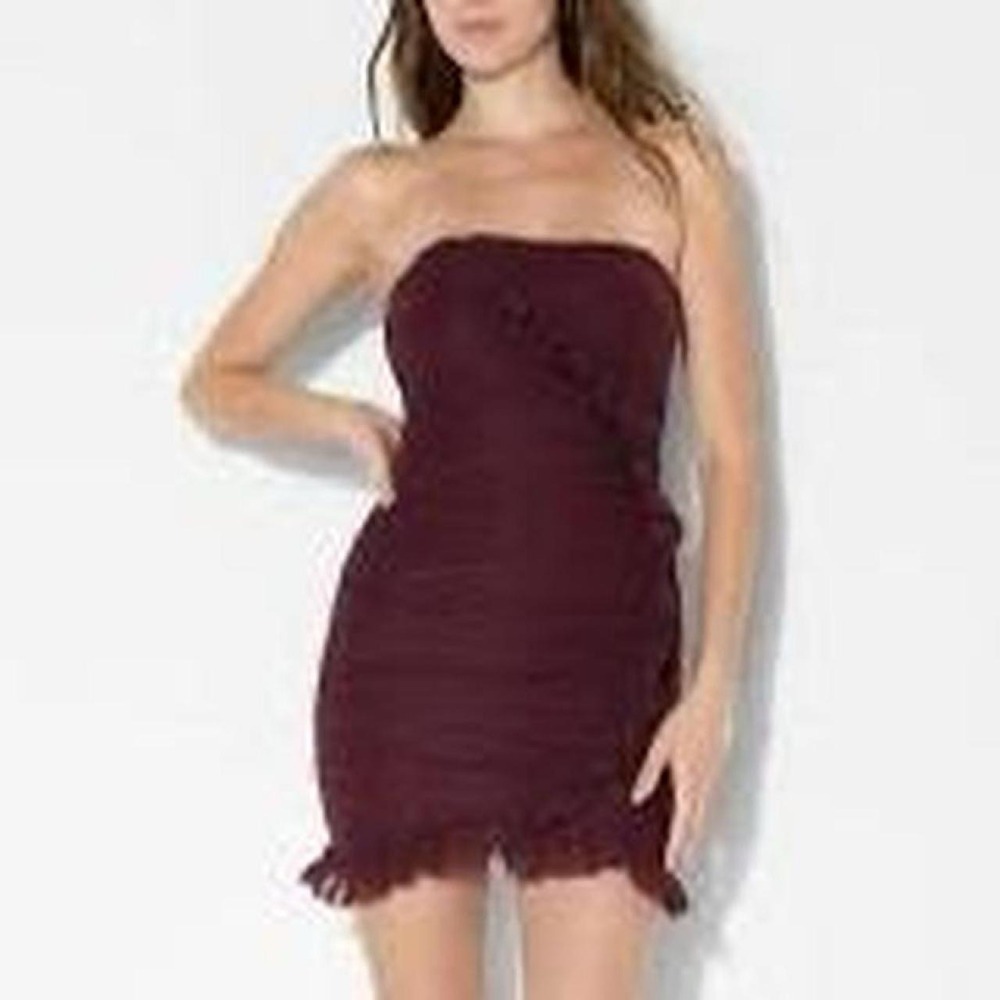 Wild Fable Women's Ruched Ruffle Tube Bodycon Mini Dress